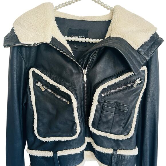 Jonny Cota Moto Y2k Rocker Leather Cropped Jacket Womens Medium Sherpa Biker - Picture 6 of 13